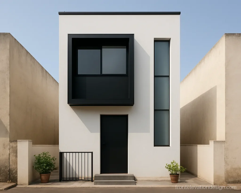 Front elevation ACP design on a narrow 20 ft house with a black box window
