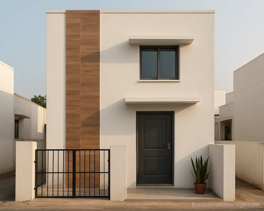 Wooden tiles for front elevation on a vertical strip beside the main door