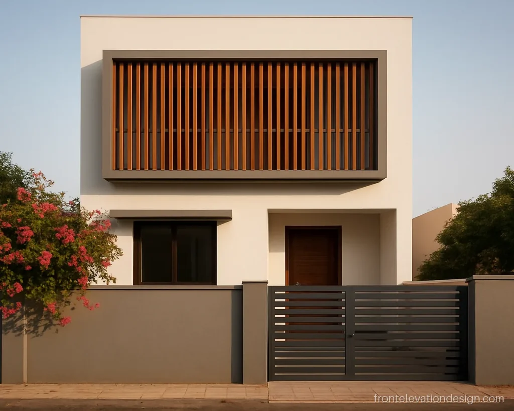 Front elevation louvers design in WPC over a west facing first floor balcony