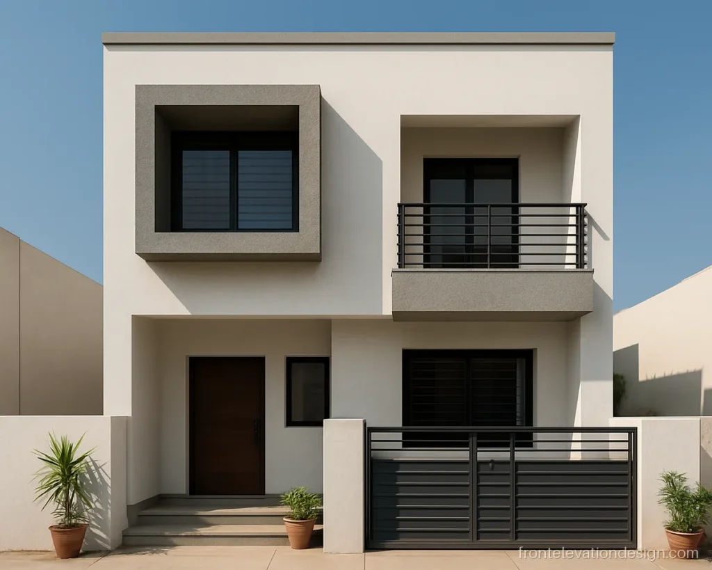 Front elevation chhajje ki design as a deep concrete box frame around a window