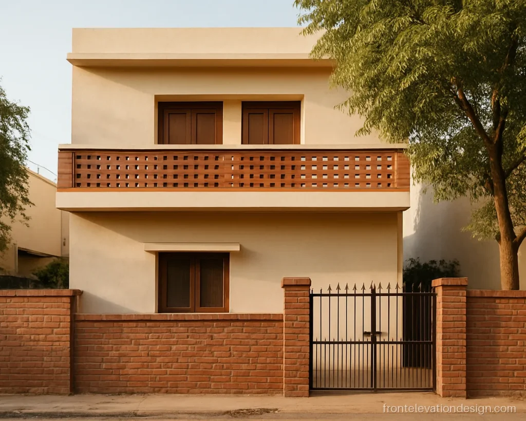 Front elevation brick railing design with an open brick jali pattern on a balcony