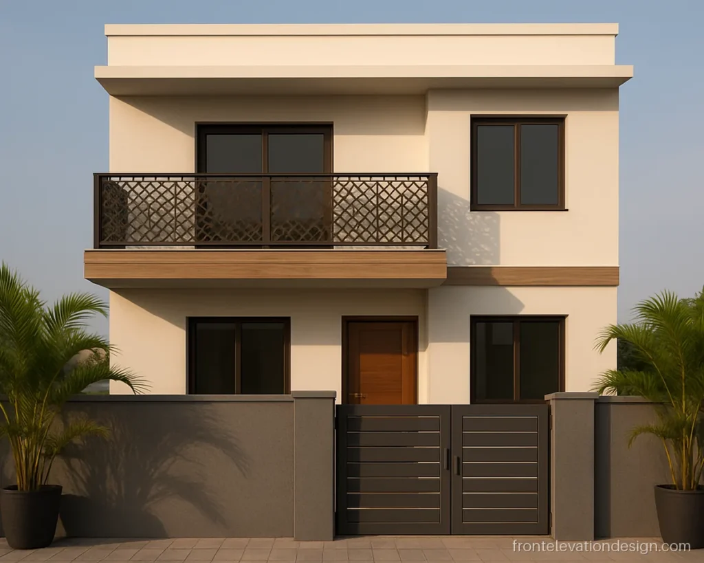 Modern front elevation grill design with a geometric laser cut panel on a balcony