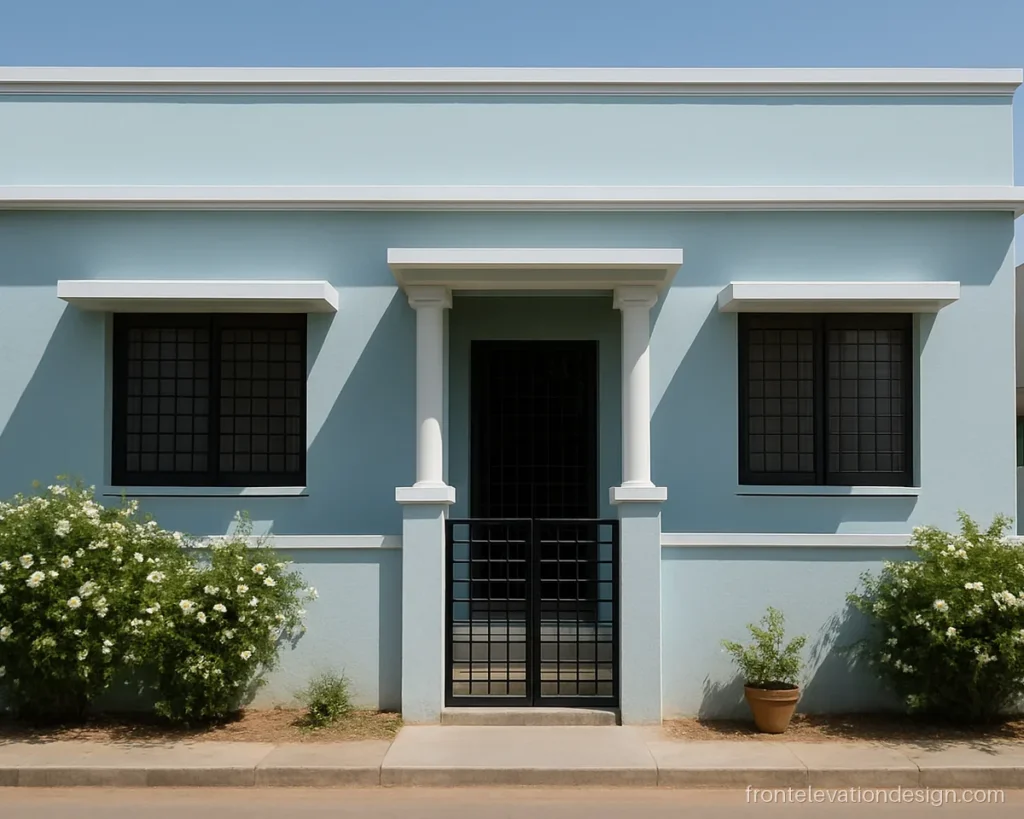 House front elevation grill design single floor with simple square window grills