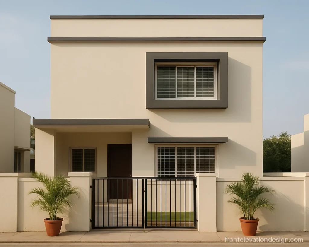Two colour front elevation with ivory walls and a charcoal frame around the upper window