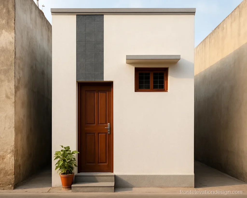 10 feet front elevation single floor with a white wall and grey vertical strip