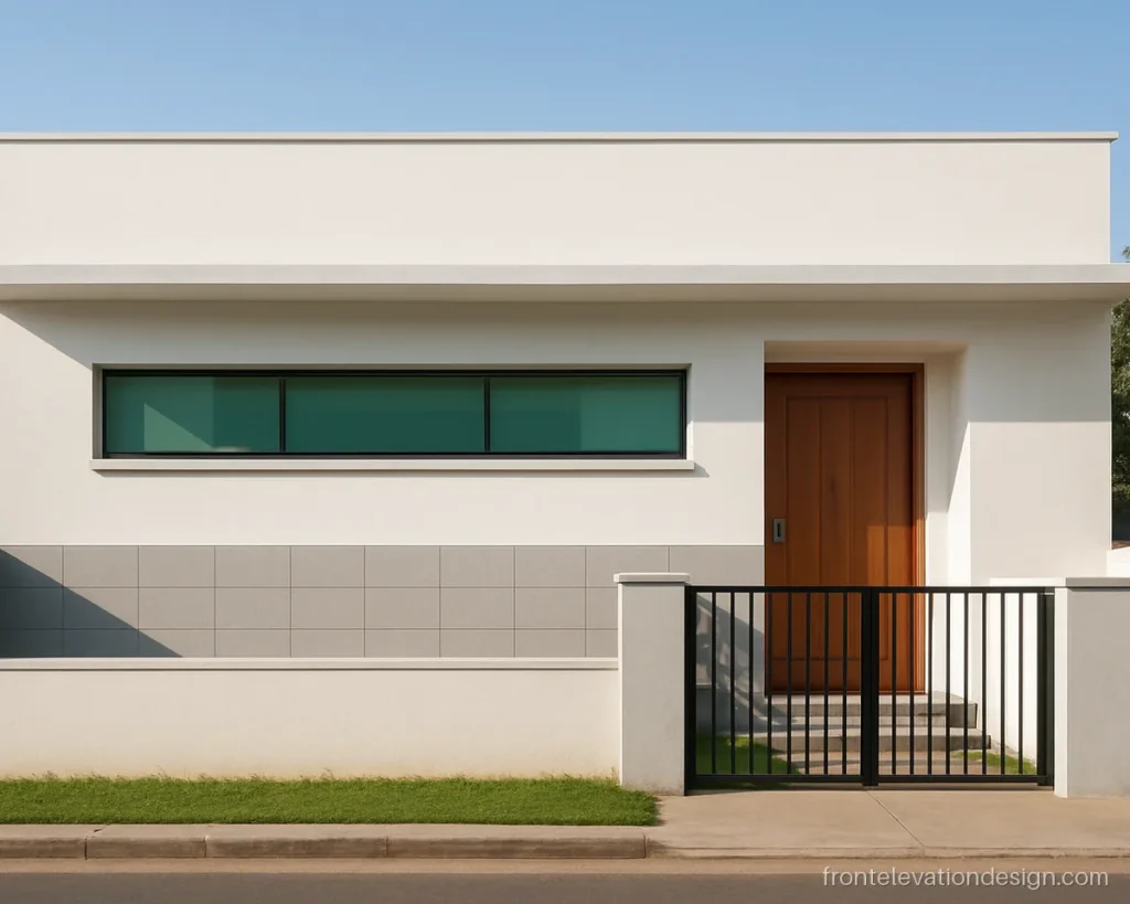 House front elevation glass design single floor with a green monty glass strip