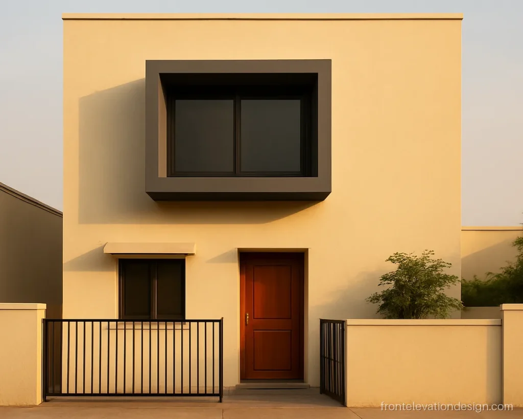 Front elevation window janala design with a deep box frame and grey tinted glass