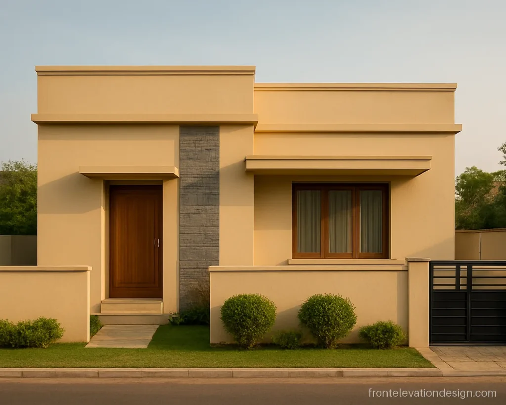 Simple home front elevation design with one stone strip beside the main door