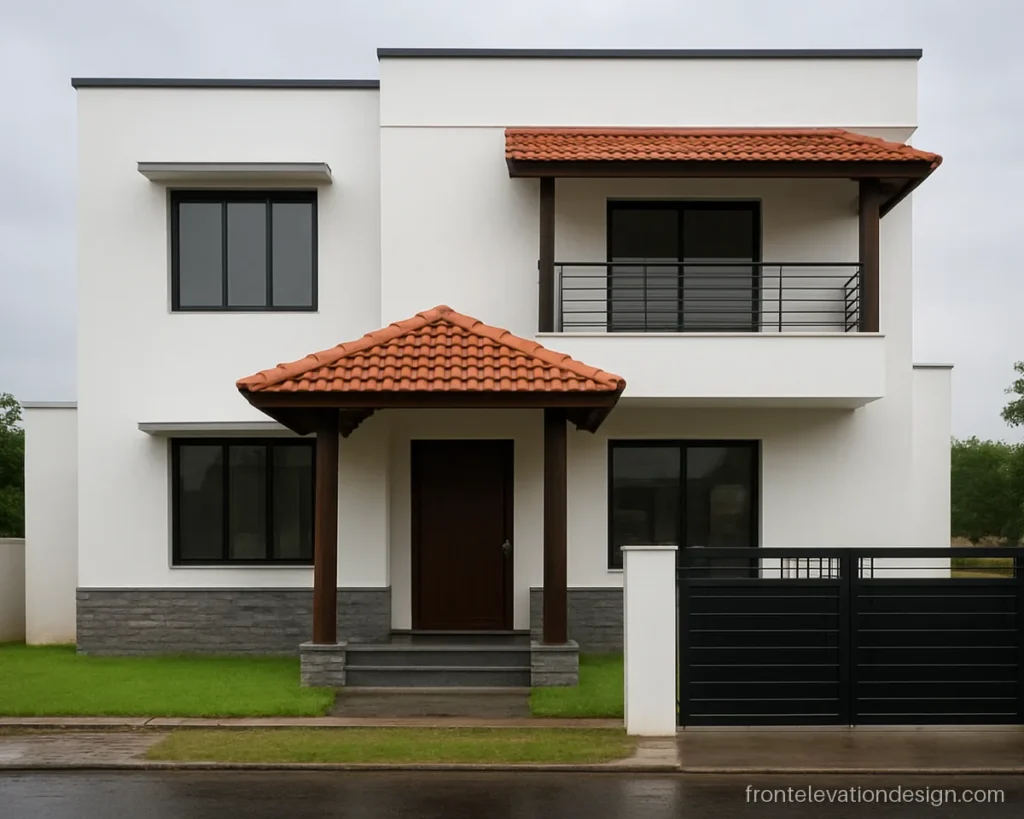Latest front elevation design with a sloped khaprail tile roof on a modern house
