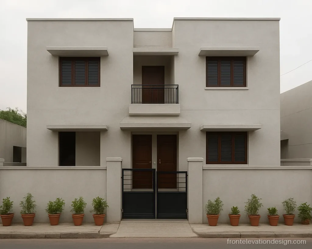 Normal double floor house front with separate entries for upper and lower units