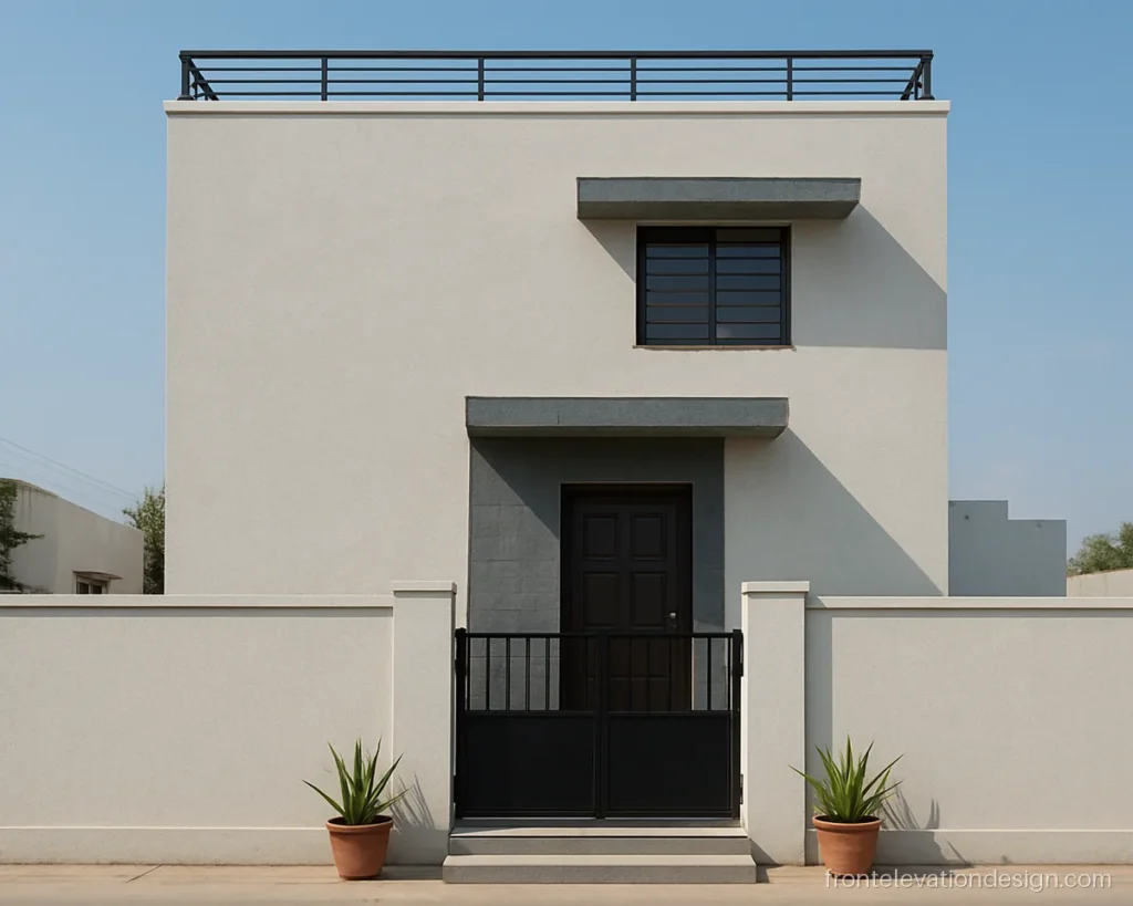 Small front elevation design with one ceramic tile strip around the main door