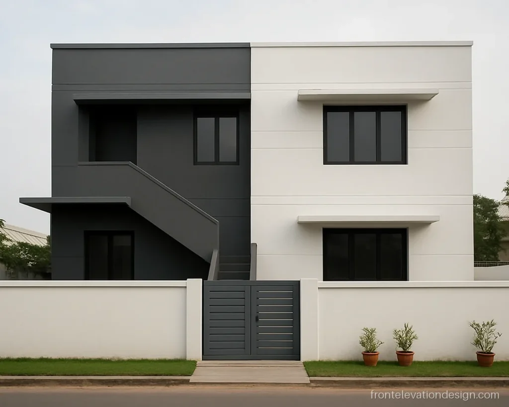 Indian modern small house front elevation split in grey and white blocks