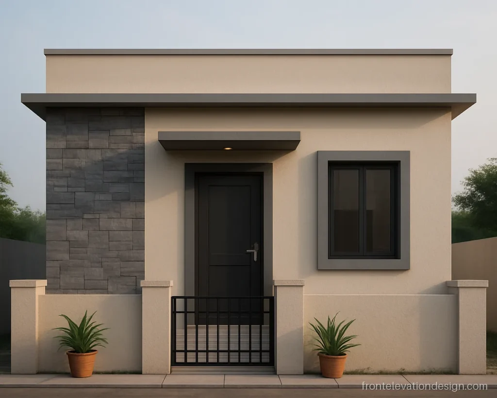 Front elevation 20x50 house plan 3D view with a grey frame around the door