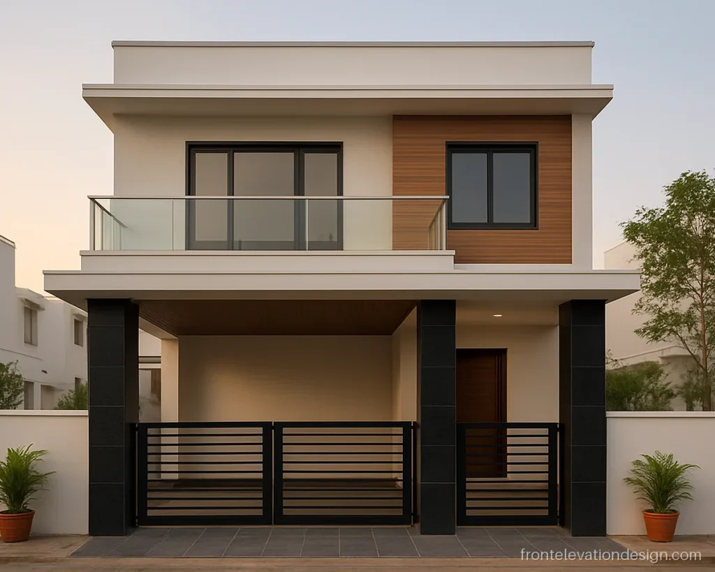 Front elevation square granite pillar design in black granite at the porch