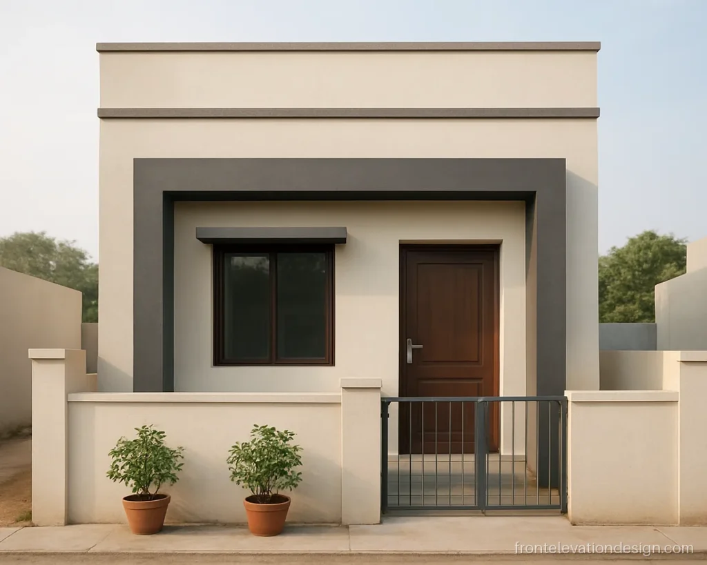 20x40 house front elevation single floor with a grey frame around white walls