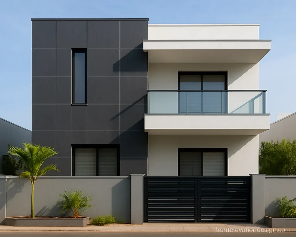 30 feet front elevation double floor with a cantilever balcony and grey cladding