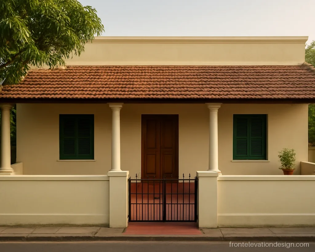 40 feet single floor front elevation with a sloped roof edge and open veranda