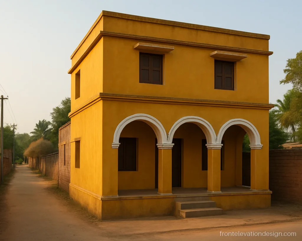 Village house with arched baranda on the ground floor and a simple first floor above